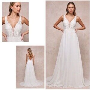 Lulus Forever Promised White Chiffon Embroidered Sequin Maxi Dress NWT Size S